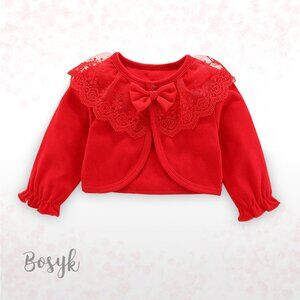 NEW - Lace Bow Sweater Red for Toddler Girls - Toddler Dress Sweater